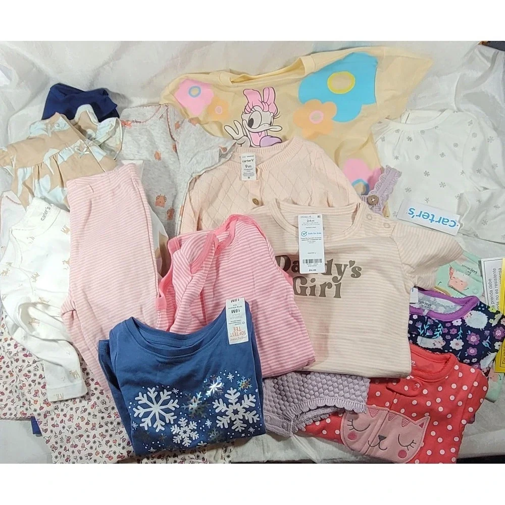 LOT: 19 Pieces Baby Girl Brand Name Clothes - Carters + - New - Sz 9-24 Months